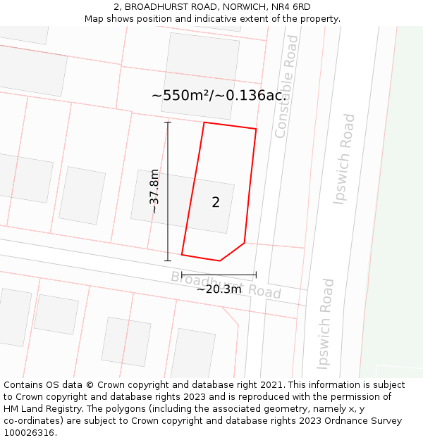 2, BROADHURST ROAD, NORWICH, NR4 6RD: Plot and title map