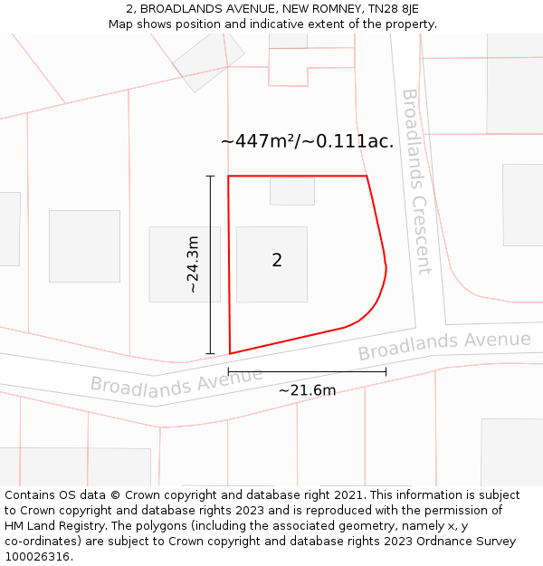 2, BROADLANDS AVENUE, NEW ROMNEY, TN28 8JE: Plot and title map