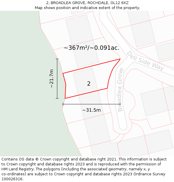 2, BROADLEA GROVE, ROCHDALE, OL12 6XZ: Plot and title map