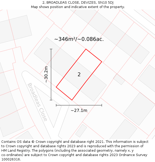 2, BROADLEAS CLOSE, DEVIZES, SN10 5DJ: Plot and title map