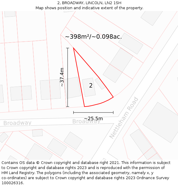 2, BROADWAY, LINCOLN, LN2 1SH: Plot and title map