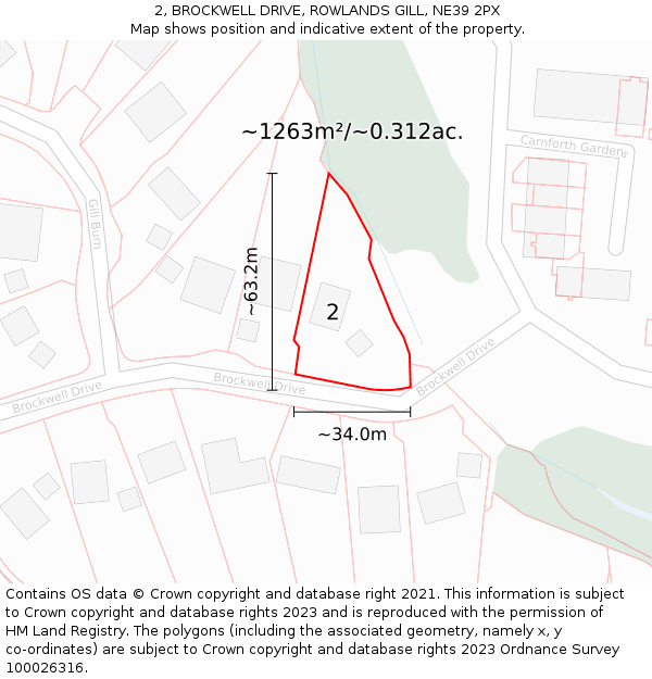 2, BROCKWELL DRIVE, ROWLANDS GILL, NE39 2PX: Plot and title map