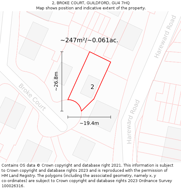 2, BROKE COURT, GUILDFORD, GU4 7HQ: Plot and title map