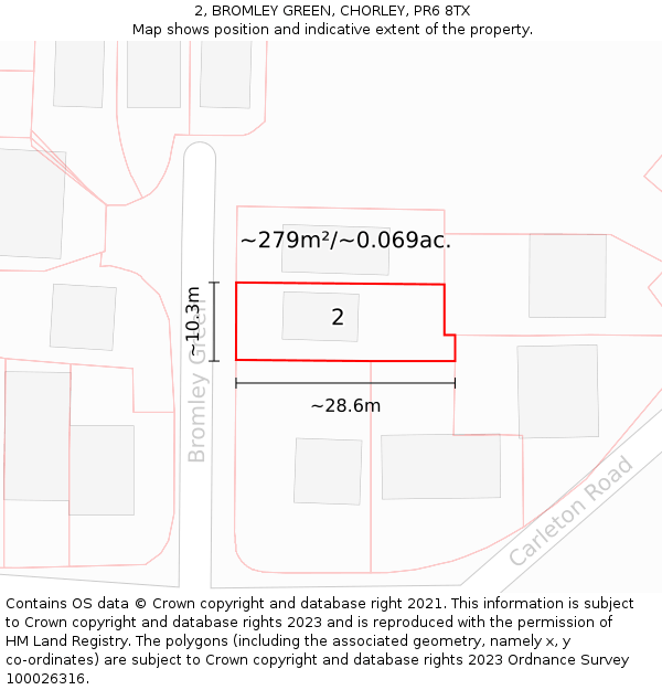 2, BROMLEY GREEN, CHORLEY, PR6 8TX: Plot and title map