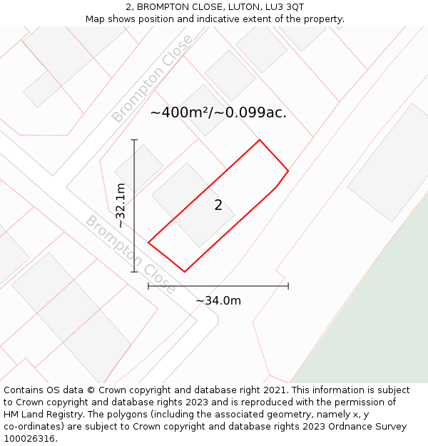 2, BROMPTON CLOSE, LUTON, LU3 3QT: Plot and title map