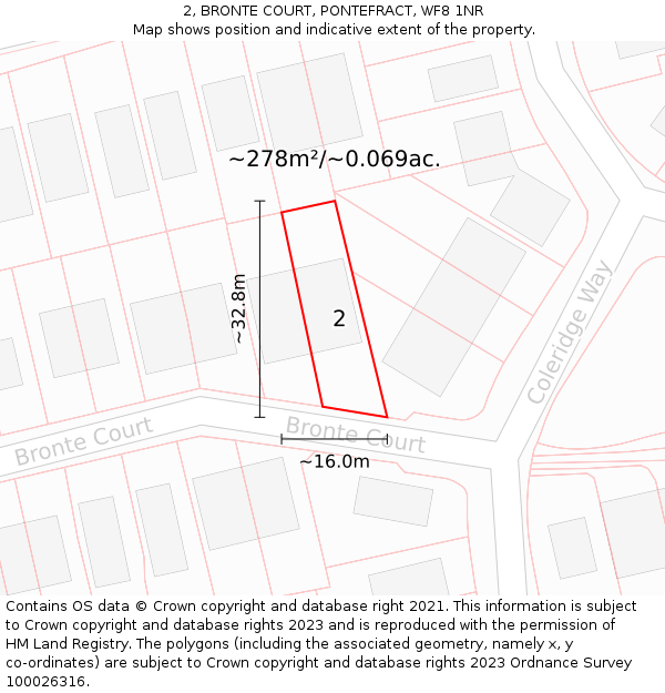 2, BRONTE COURT, PONTEFRACT, WF8 1NR: Plot and title map