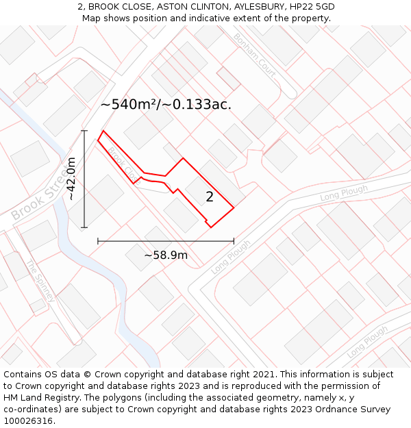 2, BROOK CLOSE, ASTON CLINTON, AYLESBURY, HP22 5GD: Plot and title map