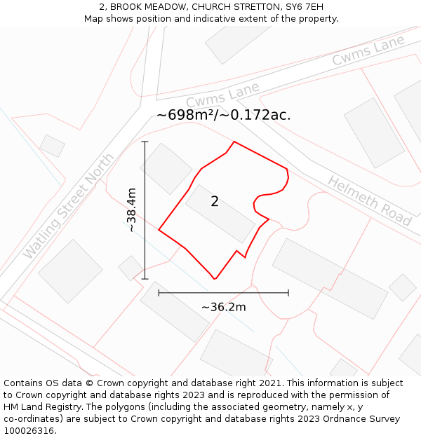 2, BROOK MEADOW, CHURCH STRETTON, SY6 7EH: Plot and title map