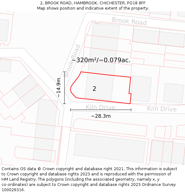 2, BROOK ROAD, HAMBROOK, CHICHESTER, PO18 8FF: Plot and title map