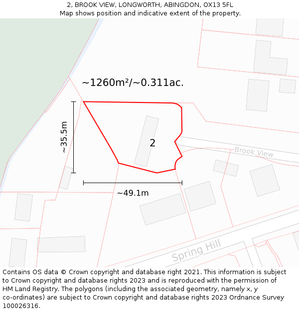 2, BROOK VIEW, LONGWORTH, ABINGDON, OX13 5FL: Plot and title map