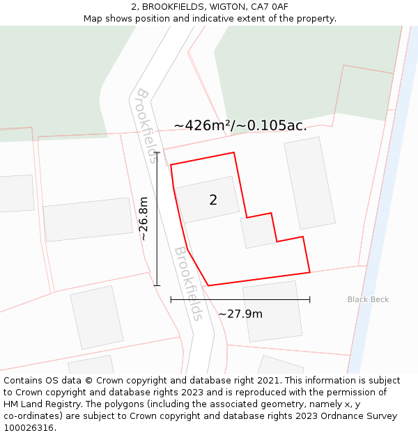 2, BROOKFIELDS, WIGTON, CA7 0AF: Plot and title map