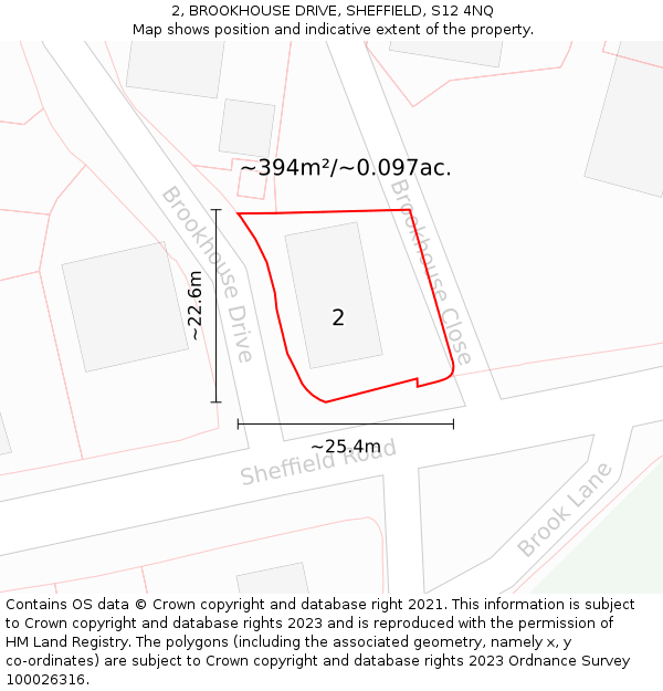2, BROOKHOUSE DRIVE, SHEFFIELD, S12 4NQ: Plot and title map