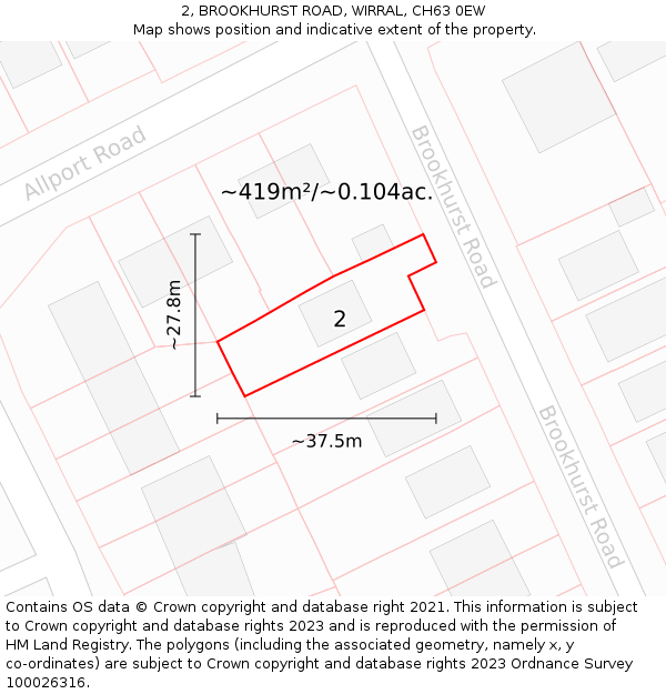 2, BROOKHURST ROAD, WIRRAL, CH63 0EW: Plot and title map