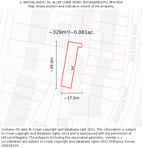 2, BROOKLANDS, 30, ALUM CHINE ROAD, BOURNEMOUTH, BH4 8DX: Plot and title map