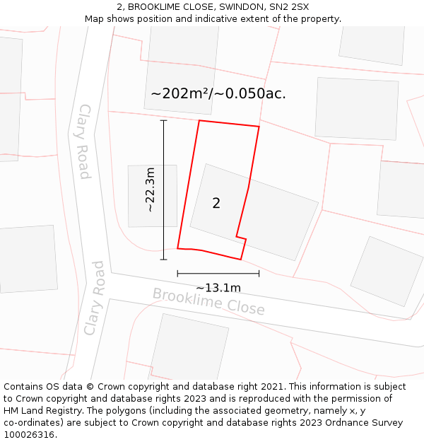 2, BROOKLIME CLOSE, SWINDON, SN2 2SX: Plot and title map