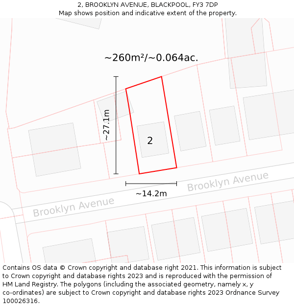 2, BROOKLYN AVENUE, BLACKPOOL, FY3 7DP: Plot and title map