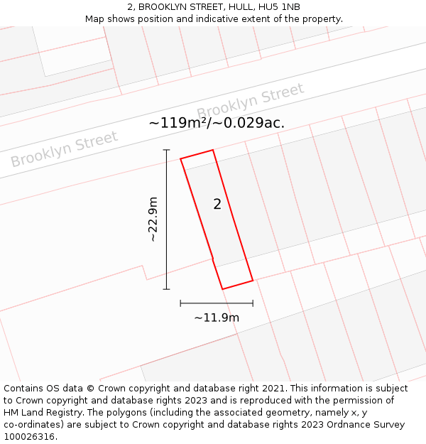 2, BROOKLYN STREET, HULL, HU5 1NB: Plot and title map