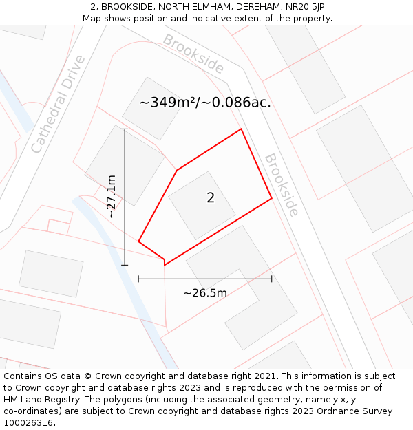 2, BROOKSIDE, NORTH ELMHAM, DEREHAM, NR20 5JP: Plot and title map