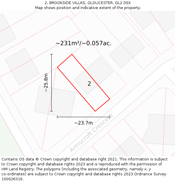 2, BROOKSIDE VILLAS, GLOUCESTER, GL2 0SX: Plot and title map