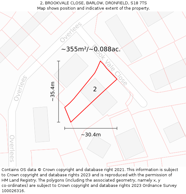 2, BROOKVALE CLOSE, BARLOW, DRONFIELD, S18 7TS: Plot and title map