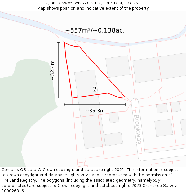 2, BROOKWAY, WREA GREEN, PRESTON, PR4 2NU: Plot and title map