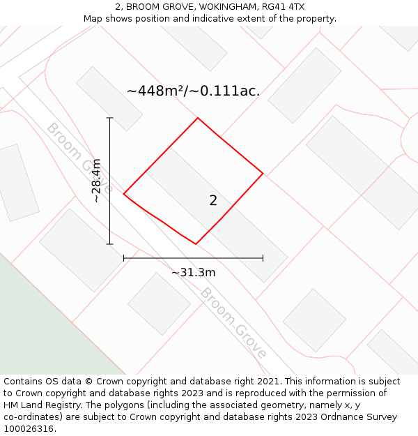 2, BROOM GROVE, WOKINGHAM, RG41 4TX: Plot and title map