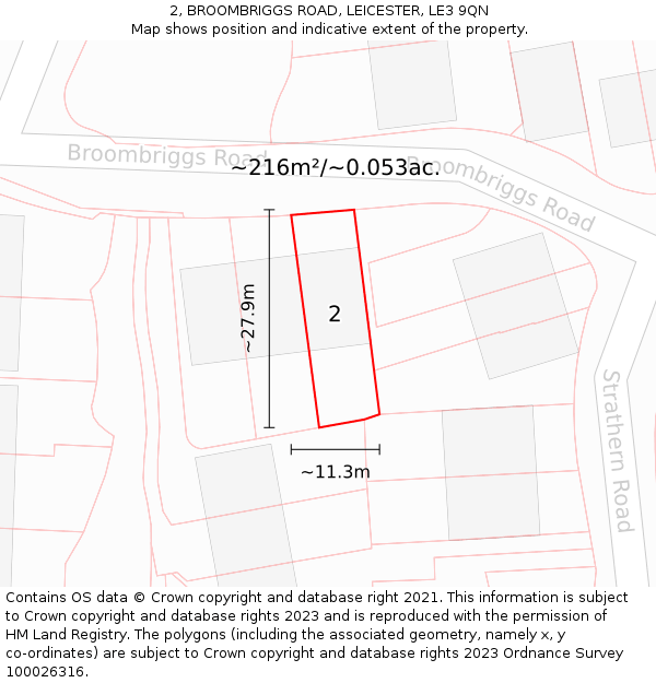 2, BROOMBRIGGS ROAD, LEICESTER, LE3 9QN: Plot and title map