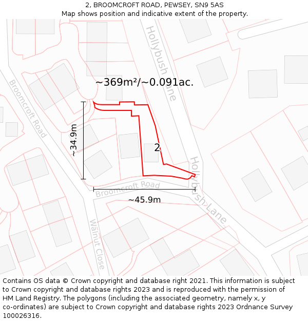 2, BROOMCROFT ROAD, PEWSEY, SN9 5AS: Plot and title map