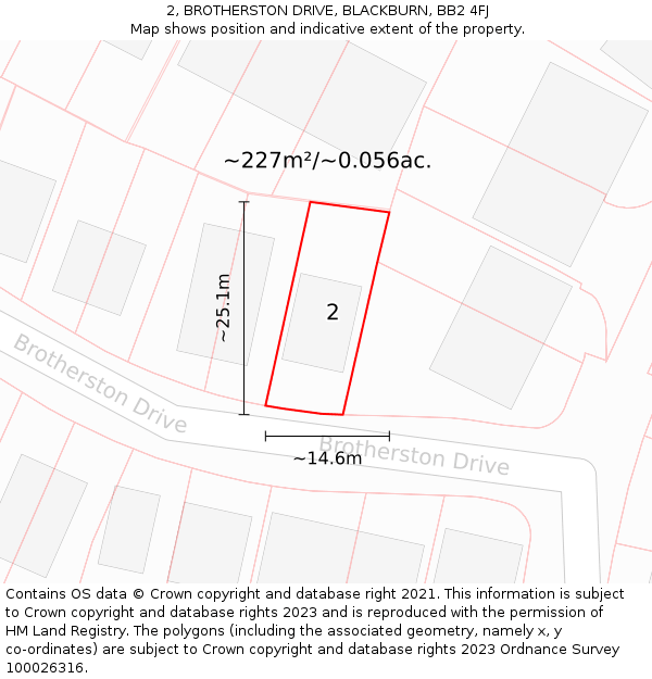 2, BROTHERSTON DRIVE, BLACKBURN, BB2 4FJ: Plot and title map