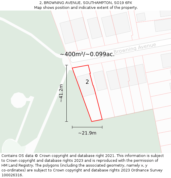 2, BROWNING AVENUE, SOUTHAMPTON, SO19 6PX: Plot and title map