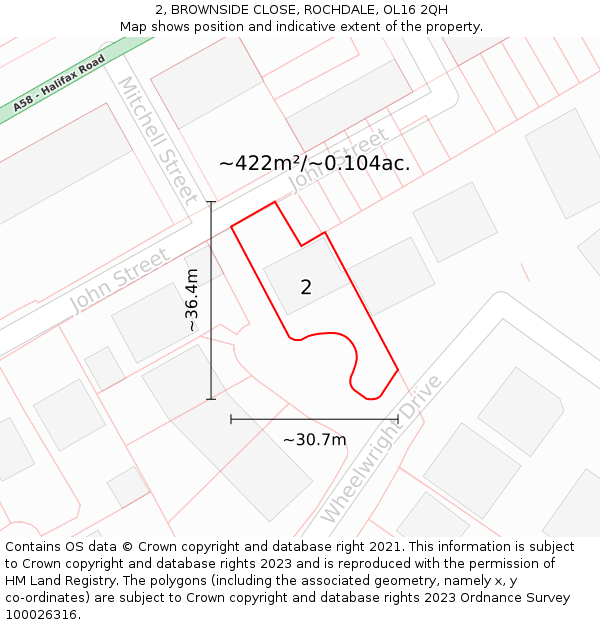 2, BROWNSIDE CLOSE, ROCHDALE, OL16 2QH: Plot and title map