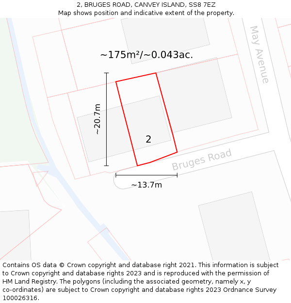 2, BRUGES ROAD, CANVEY ISLAND, SS8 7EZ: Plot and title map