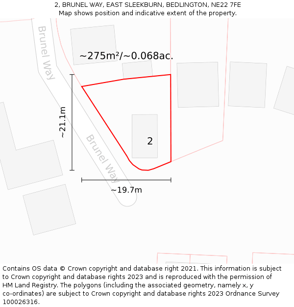 2, BRUNEL WAY, EAST SLEEKBURN, BEDLINGTON, NE22 7FE: Plot and title map