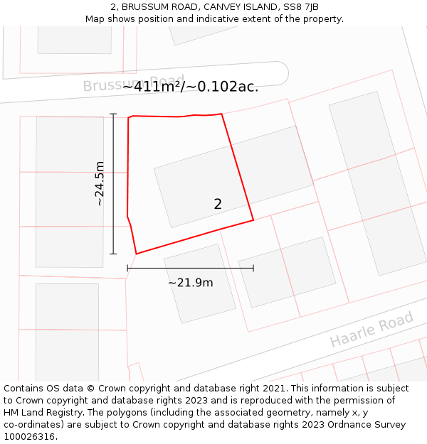 2, BRUSSUM ROAD, CANVEY ISLAND, SS8 7JB: Plot and title map