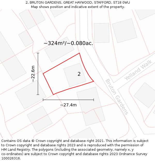 2, BRUTON GARDENS, GREAT HAYWOOD, STAFFORD, ST18 0WU: Plot and title map