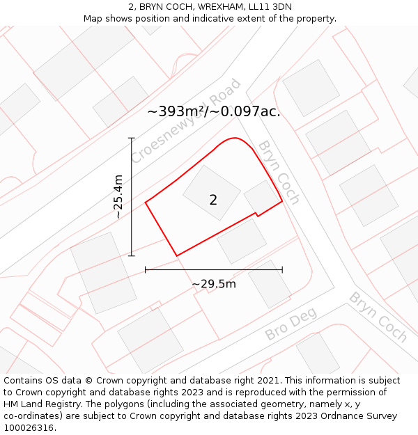 2, BRYN COCH, WREXHAM, LL11 3DN: Plot and title map