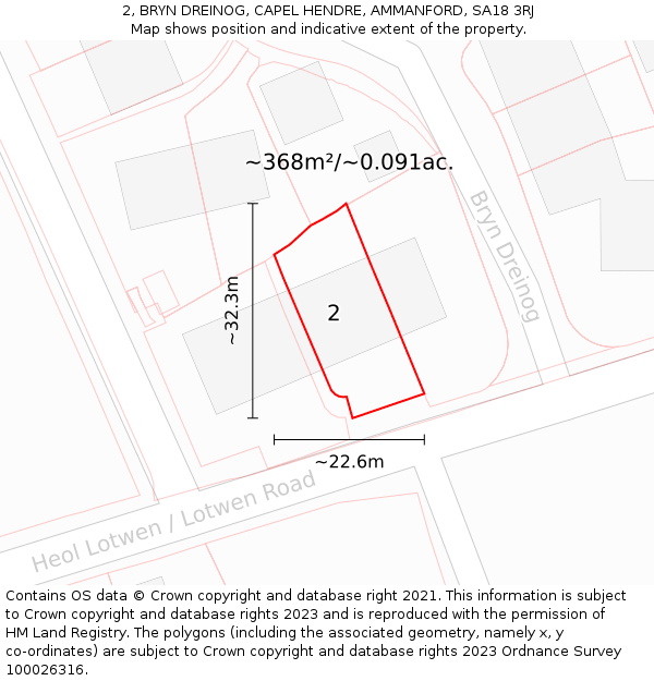 2, BRYN DREINOG, CAPEL HENDRE, AMMANFORD, SA18 3RJ: Plot and title map