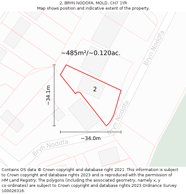 2, BRYN NODDFA, MOLD, CH7 1YR: Plot and title map