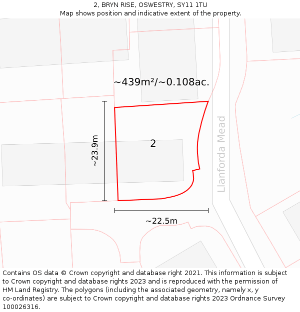 2, BRYN RISE, OSWESTRY, SY11 1TU: Plot and title map