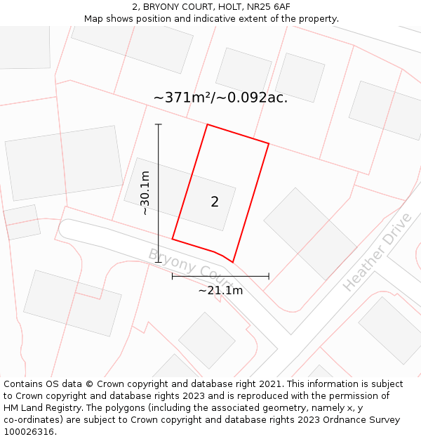 2, BRYONY COURT, HOLT, NR25 6AF: Plot and title map