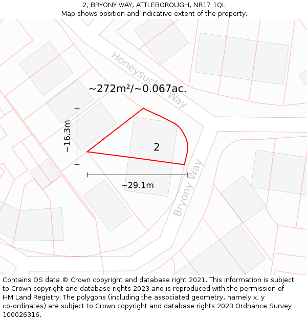 2, BRYONY WAY, ATTLEBOROUGH, NR17 1QL: Plot and title map