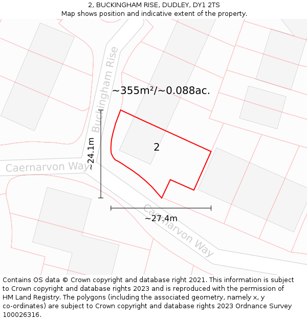 2, BUCKINGHAM RISE, DUDLEY, DY1 2TS: Plot and title map