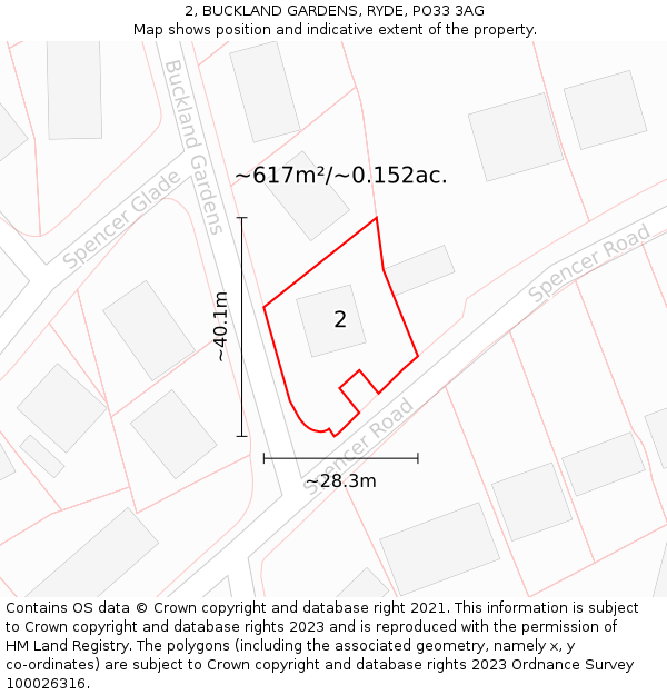 2, BUCKLAND GARDENS, RYDE, PO33 3AG: Plot and title map