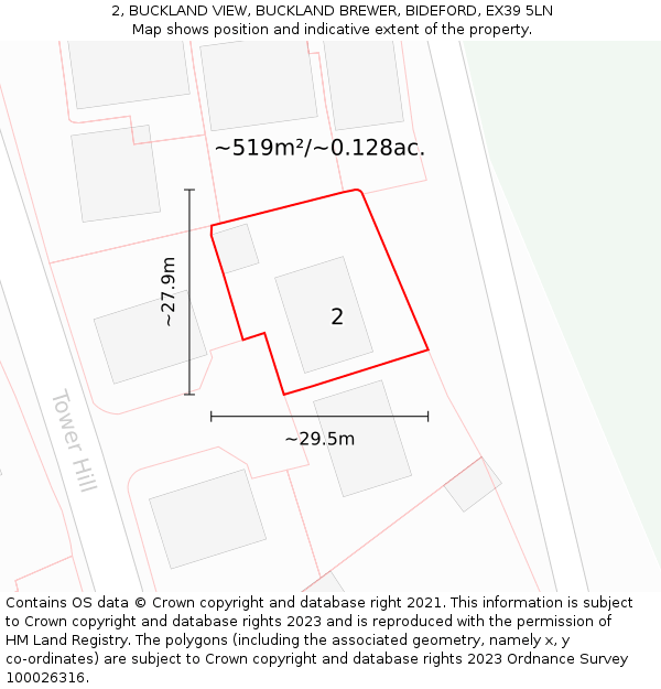 2, BUCKLAND VIEW, BUCKLAND BREWER, BIDEFORD, EX39 5LN: Plot and title map