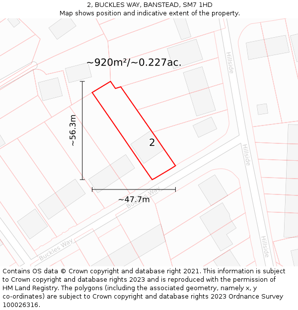 2, BUCKLES WAY, BANSTEAD, SM7 1HD: Plot and title map