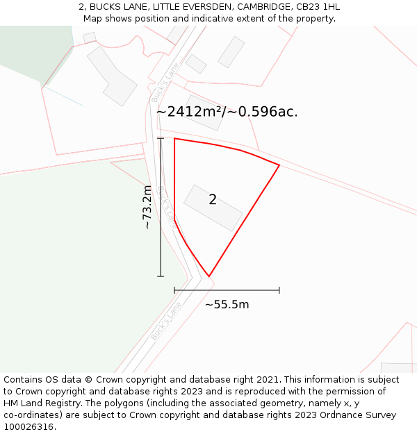 2, BUCKS LANE, LITTLE EVERSDEN, CAMBRIDGE, CB23 1HL: Plot and title map