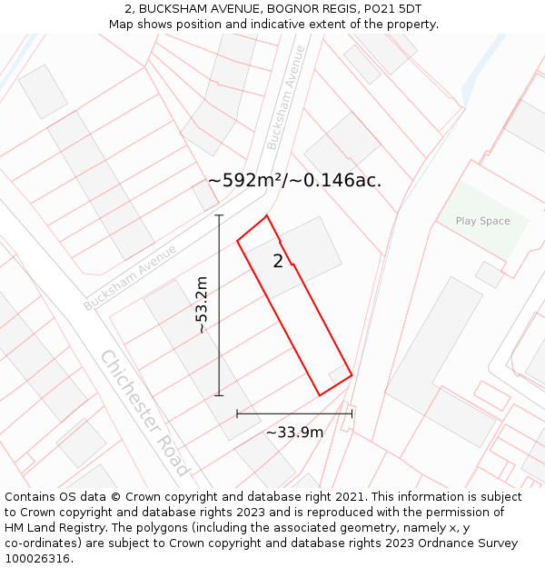 2, BUCKSHAM AVENUE, BOGNOR REGIS, PO21 5DT: Plot and title map