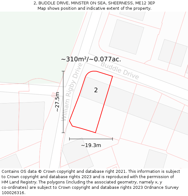 2, BUDDLE DRIVE, MINSTER ON SEA, SHEERNESS, ME12 3EP: Plot and title map