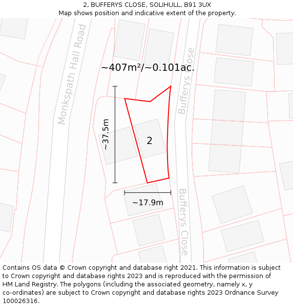 2, BUFFERYS CLOSE, SOLIHULL, B91 3UX: Plot and title map