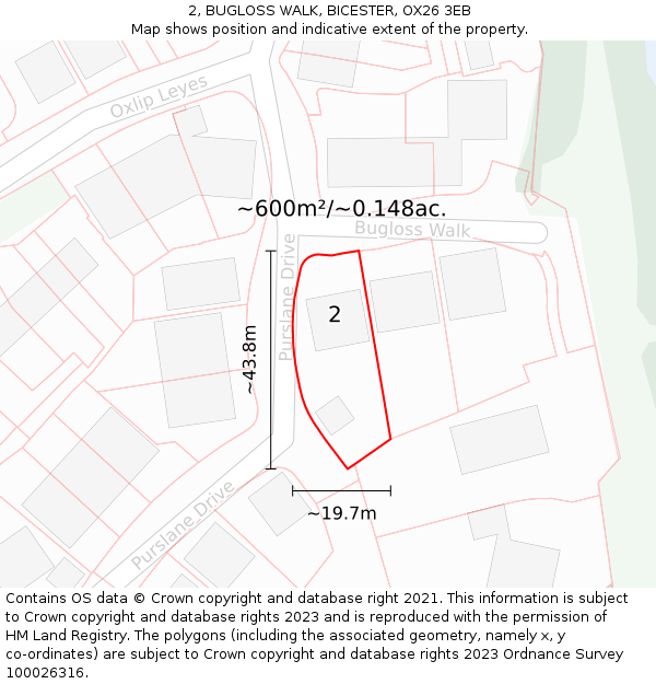 2, BUGLOSS WALK, BICESTER, OX26 3EB: Plot and title map